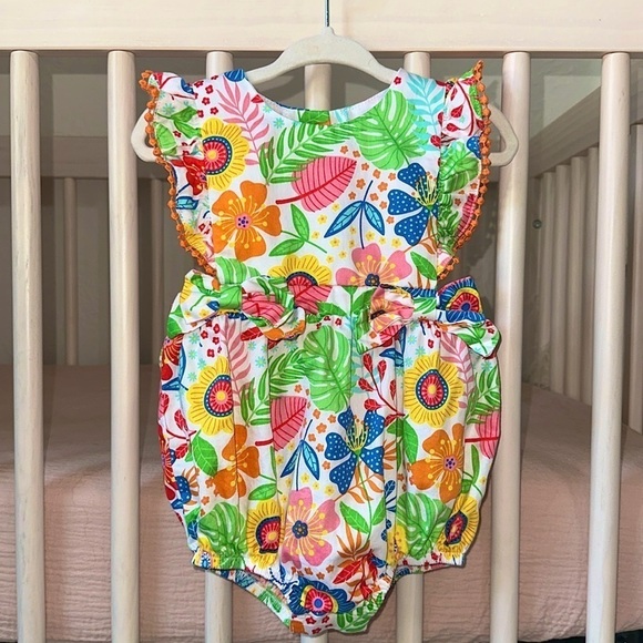 Good Lad Adorable Baby Girl Bubble Romper Colorful Floral Tropical Summer Ruffle - Picture 1 of 8